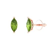 1.1 ct Marquise Cut Solitaire VVS1 Natural Green Peridot Pair of Stud Earrings Solid 18K Pink Rose Gold Butterfly Push Back