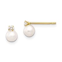 14k Yellow Gold Polished CZ Cubic Zirconia Simulated Diamond and 5mm Freshwater Cultured Pearl Post Earrings Measures 7x5mm Wide Jewelry for Women