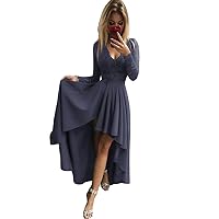 New Long Sleeved Solid Color lace Patchwork Pullover Fishtail Dress, Women's Wrapped Chest V-Neck Dress