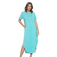 Women's Rayon Stretch Short Sleeve T-Shirt Long Crew Neck with Side Pockets for Summer/Casual Dresses