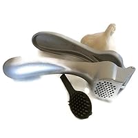 Pampered Chef Garlic Press 2575 - Easy Squeeze, Rust Proof, Ergonomic Handle - Professional Garlic Mincer & Ginger Press with Handy Cleaning Brush
