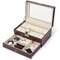 Jewelry Box 12 Slot Watch Box Men's Watch Storage Box PU Leather Case with Jewelry Drawer for Storing and Displaying Jewelry Jewelry Display Stand (Color : Brown)