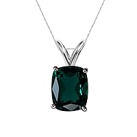 Lab Created Elongated Cushion Emerald Solitaire Pendant in 14K White Gold Available in 8x6mm - 10x8mm
