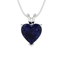 Clara Pucci 2.1 ct Heart Cut Genuine Simulated Blue Sapphire Solitaire Pendant Necklace With 16