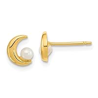 14k Gold Polished Half Celestial Moon 2.5 3mm Freshwater Cultured Pearl Post Earrings Measures 7x6mm Wide Jewelry for Women