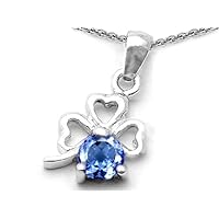 Round Simulated Aquamarine Lucky Clover Pendant Necklace Sterling Silver