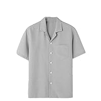 Summer Men Shirt Solid Lapel Short Sleeve Casual Clothing Streetwear Korean Shirts