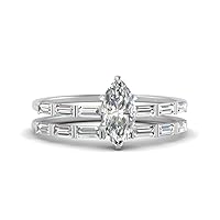 Choose Your Gemstone Baguette Wedding Band Sets Sterling Silver Marquise Shape Wedding Ring Sets Affordable for Your Girlfriend, Wife, Partner Wedding US Size 4 to 12