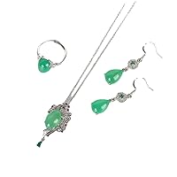 yigedan Damen-Schmuckset mit Ring und Ohrringen, natürliche grüne Jade, 18 KGP 925 Silber