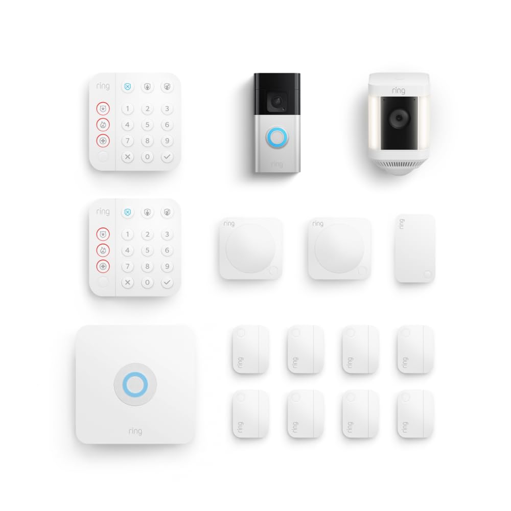 All-new Ring Battery Doorbell Plus with Ring Spotlight Cam Plus, (White) and Ring Alarm 14-Piece (White)
