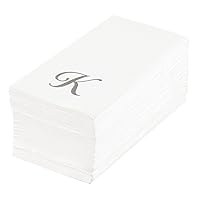 Restaurantware Luxenap 15.8 X 7.9 Inch Linen-Feel Guest Towels 50 Lettered Hand Towels - Silver Letter 'K' Cursive Font White Paper Dinner Napkins airlaid For Restrooms And Tables