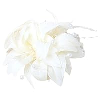 Topkids Accessories Fascinator Flower Hair Clip Beaded Wedding Fascinator Hair Clip Fascinator Hat Attached To Brooch Pin & Fork Clip For Women, Ladies, Girls (Ivory/Cream)