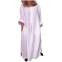 Summer Casual Women Solid Color Oversize Maxi Cotton Long Shirt Kaftan Dress Loose Dresses