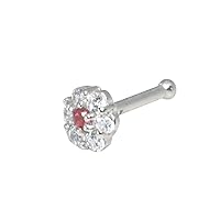 Jewelryweb - 14k Gold Red Flower CZ Nose Ring - 3mm 20g Nose Stud - Hypoallergenic Threadless Piercings for Women Men, Yellow White Real Gold - Simulated Diamond Nose Rings Studs - Nose Piercing Jewelry