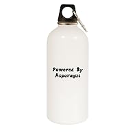 Powered By Asparagus - 20oz Stainless Steel Water Bottle with Carabiner, White