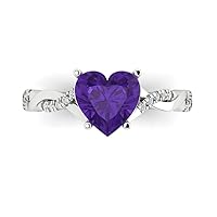 Clara Pucci 2.16ct Heart Cut Criss Cross Twisted Solitaire Halo Natural Amethyst gemstone designer Modern Statement Ring 14k White Gold