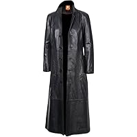Trench Coat Leather Duster Men's Black Length Long Full Men For Overcoat Mens #003