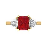 3.1 ct Emerald Trillion cut 3 stone Solitaire W/Accent Simulated Ruby Anniversary Promise Engagement ring 18K Yellow Gold