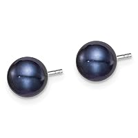 925 Sterling Silver 7 8mm Black Freshwater Cultured Round Pearl Stud Earrings