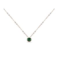 B. BRILLIANT Sterling Silver 7mm Round Bezel Set Genuine Simulated Gemstone Solitaire Pendant Dainty Choker Necklace for Women Girls Jewelry Gift Box, Metal, Emerald
