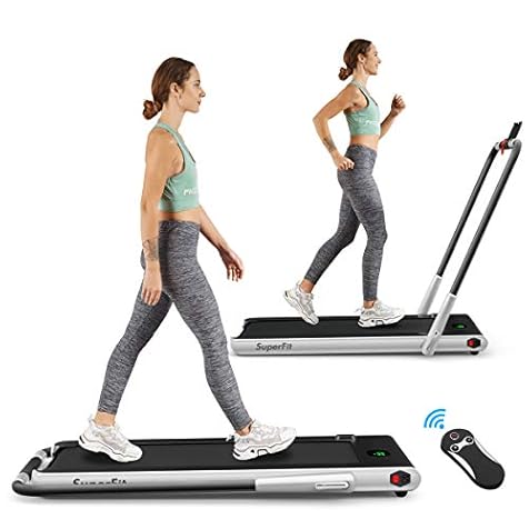 Goplus 2 in 1 Folding Treadmill, 2.25HP Under Desk Electric Superfit Treadmill, Installation-Free with APP Control, Remote Control, Bluetooth Speaker, LED Display, Walking for Home