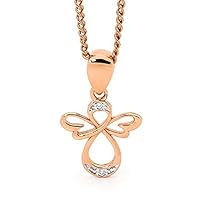 0.01 CT Round Cut Created Diamond Angel Pendant Necklace 14K Rose Gold Over