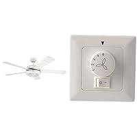 Westinghouse Lighting 132 cm Comet 78017 Ceiling Fan with Single Light and Five Blades, White Finish with Opal Frosted Glass & 78801 Wall Switch for Ceiling Fans with Lighting, White