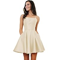Short Homecoming Dresses for Teens 2024 with Pockets Spaghetti Straps Satin Prom Dress for Women