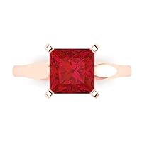 Clara Pucci 2.4ct Princess Cut Solitaire Simulated Cubic Zirconia Red Ruby Bridal Designer Wedding Anniversary Ring in 14k Rose Gold