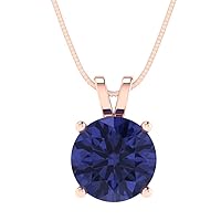 3.0 ct Round Cut Simulated Diamond Blue Tanzanite Solitaire Pendant Necklace With 18