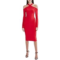 BCBGMAXAZRIA Women's Long Sleeve Sweater Cocktail Dress with Cold Shoulder