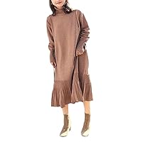 Women Casual Maxi Dress Sweater Winter Turtleneck Knitting Party Loose Long Dresses Plus Size