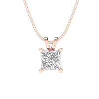 Clara Pucci 0.50 ct Princess Cut Solitaire Genuine VVS1 Clear Simulated Diamond Solid 18k Rose Gold Pendant Necklace with 16