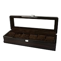Wooden Watch Box, 6 Slots Watch Case with Pillow, Classic Glass Topped Wooden Watch Display Case Watch Organizer