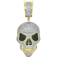 DTJEWELS 1.75 CT Black and White Diamond Scary Skull Men's Charm Pendant 14K Yellow Gold Sterling Silver