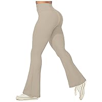 Womens High Waist Ruched Flare Leggings Bootcut Tummy Control Casual Workout Yoga Pants