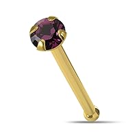 Amethyst Genuine Crystal Stone 9ct Solid Yellow Gold 22 Gauge - 6MM Length Nose Bone Nose Stud