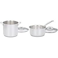Cuisinart 12-Quart Stockpot w/Lid, Chef's Classic Collection, Silver, 766-26AP1 & 1.5 Quart Saucepan w/Cover, Chef's Classic Stainless Steel Cookware Collection, 719-16