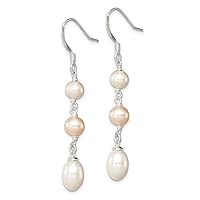 925 Sterling Silver Pink White 5 7mm Freshwater Cultured Pearl Drop Dangle Earrings
