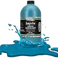 Pouring Masters Peacock Teal Metallic Pearl Acrylic Ready to Pour Pouring Paint – Premium 32-Ounce Pre-Mixed Water-Based - for Canvas, Wood, Paper, Crafts, Tile, Rocks and More