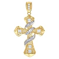 10k Two tone Gold Mens Princess Cut CZ Cubic Zirconia Simulated Diamond Religious Cross Charm Pendant Necklace Jewelry for Men