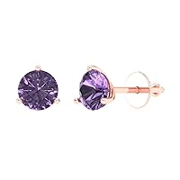 2.0 ct Brilliant Round Cut Solitaire Simulated Alexandrite Pair of Stud Martini Everyday Earrings 18K Rose Gold Screw Back