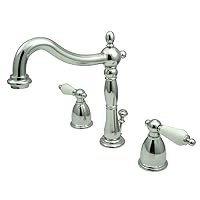 Kingston Brass KB1971PL Heritage Widespread Lavatory Faucet with Porcelain Lever Handle, Polished Chrome,8-Inch Adjustable Center