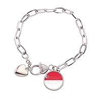 Singapore Country Flag Name Heart Chain Bracelet Jewelry Charm Fashion