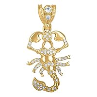 10k Yellow Gold Mens CZ Cubic Zirconia Simulated Diamond Scorpion Zodiac Sign Charm Pendant Necklace Jewelry Gifts for Men