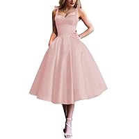 Ball Gown Vintage Cocktail Dress Party Dress Tea Length Sleeveless Spaghetti Strap Prom Dress Plus Size 2023