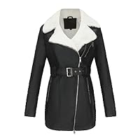 Autumn and Winter Ladies Faux Fur Velvet Leather Coat Lapel Double Zipper Belt Warm Thin s2 Black L