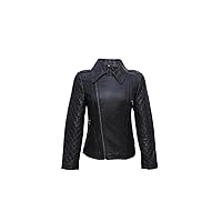 Handmade Black Leather Jacket For Women Quilted Style Biker Jacket Wing Collar Leather Jacket For Womens.