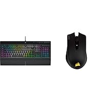 Corsair K55 RGB PRO XT Wired Membrane Gaming Keyboard QWERTY, Black & Harpoon Wireless RGB Wireless Rechargeable Optical Gaming Mouse with Slipstream Technology- Black