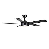 YUHAO 52 inch Black Ceiling Fan with Lights and Remote Control,Dimmable tri-Color temperatures LED,Quiet Reversible Motor,5 Blades Modern Ceiling Fans for Indoor.